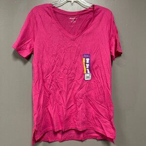 Eddie Bauer Womens Short Sleeve V-Neck Tee Sz Medium Pink Relaxed Fit Tunic
